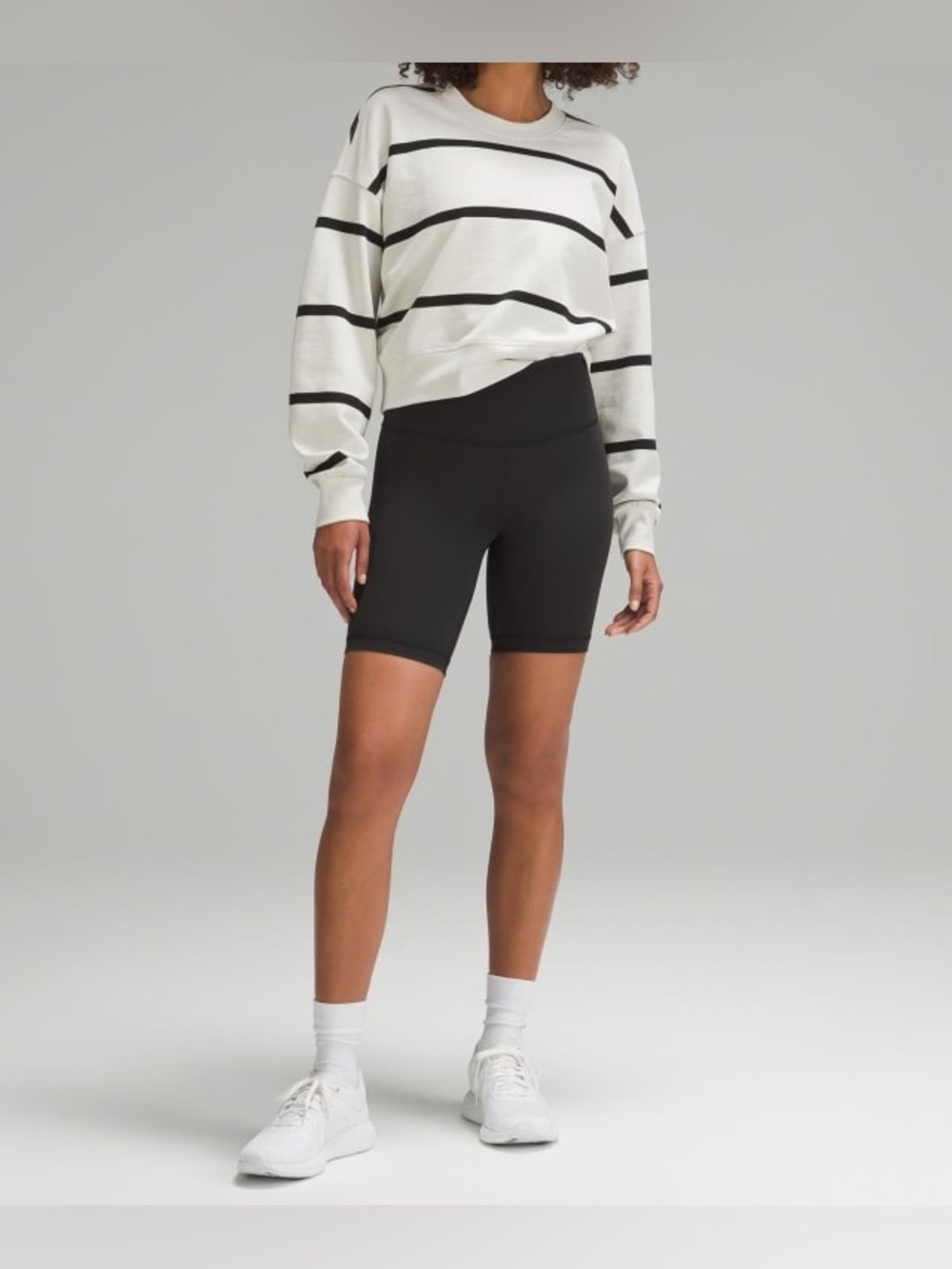 lululemon athletica White Stripe Crewneck Sweater with Black Bands